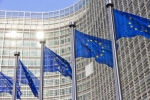 Flags in front of the EU Commission building in Brussels